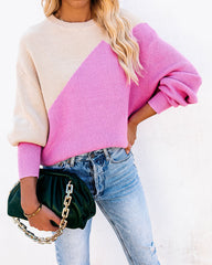 Vice Versa Colorblock Knit Sweater - Taupe Fuchsia
