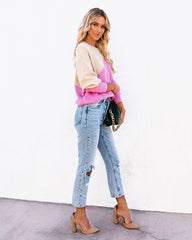Vice Versa Colorblock Knit Sweater - Taupe Fuchsia