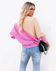 Vice Versa Colorblock Knit Sweater - Taupe Fuchsia