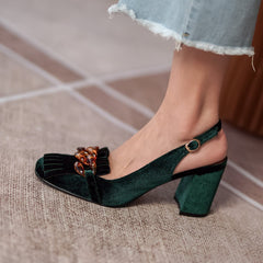 Carla Vintage Slingback Chunky Heels Newgew