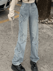 Vintage Distressed Star Patch Boyfriend Jeans