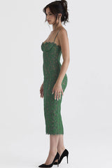 Vintage Eyelash Sweetheart Bodycon Spitzen-Cocktail-Midikleid - Grün