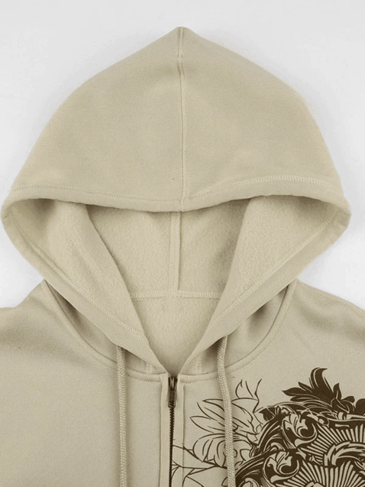 Vintage Floral Graphic Zip Up Hoodie