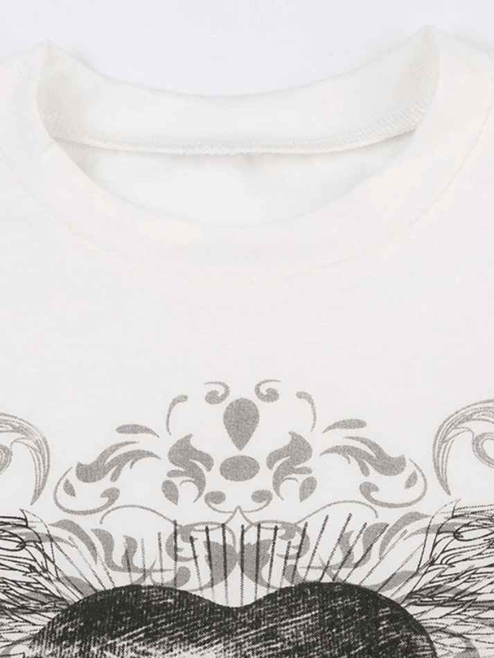 Vintage Heart Print Short Sleeves Tee