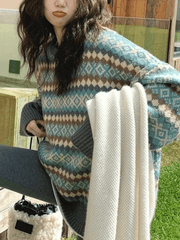 Vintage Jacquard Rundhalspullover