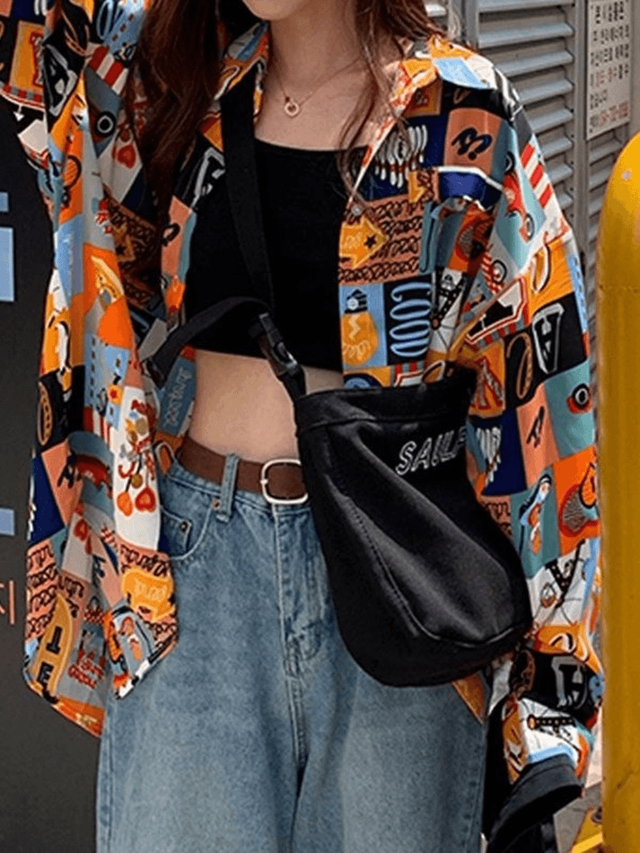 Vintage Mixed Print Long Sleeve Blouse