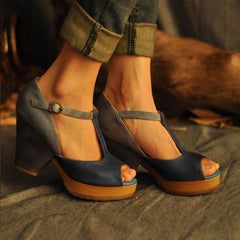 Vintage Open Toe T-shaped Buckle Sandals