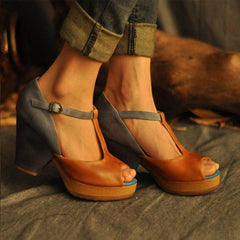 Vintage Open Toe T-shaped Buckle Sandals