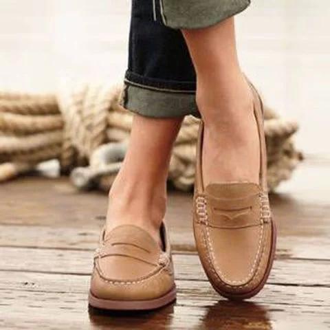 Vintage Slipper zum Hineinschlüpfen, niedriger Absatz, Pu-Leder-Loafer