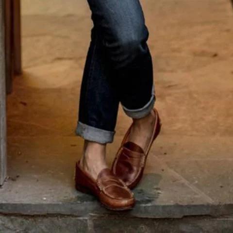 Vintage Slipper zum Hineinschlüpfen, niedriger Absatz, Pu-Leder-Loafer