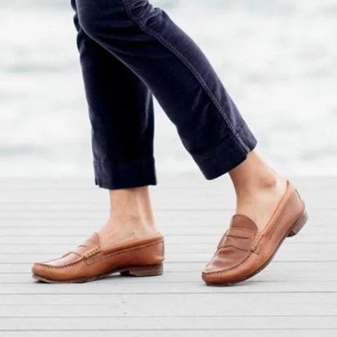 Vintage Slipper zum Hineinschlüpfen, niedriger Absatz, Pu-Leder-Loafer