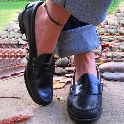 Vintage Slipper zum Hineinschlüpfen, niedriger Absatz, Pu-Leder-Loafer