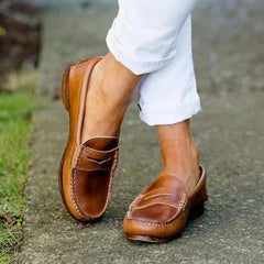 Vintage Slipper zum Hineinschlüpfen, niedriger Absatz, Pu-Leder-Loafer