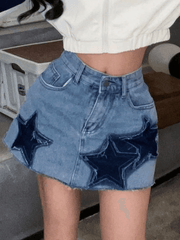 Vintage Star Patch Denim Mini Skirts