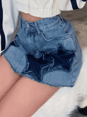 Vintage Star Patch Denim Mini Skirts