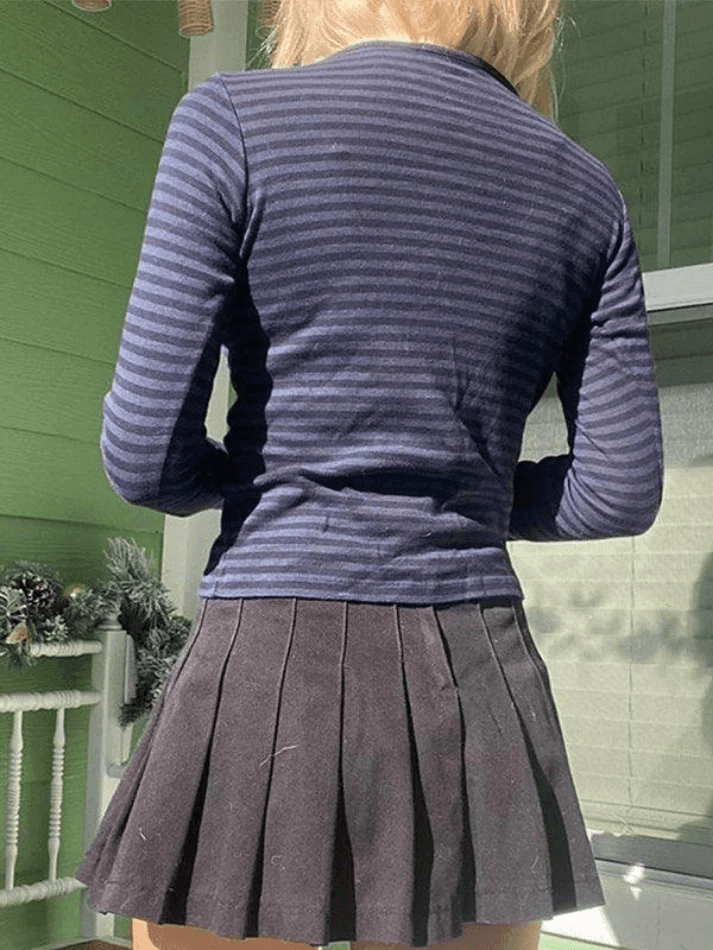 Vintage Striped Long Sleeve Crop Top