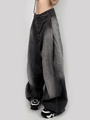 Washed Contrast Waist Pleated Relaxed Leg Boyfriend Jeans NewGew