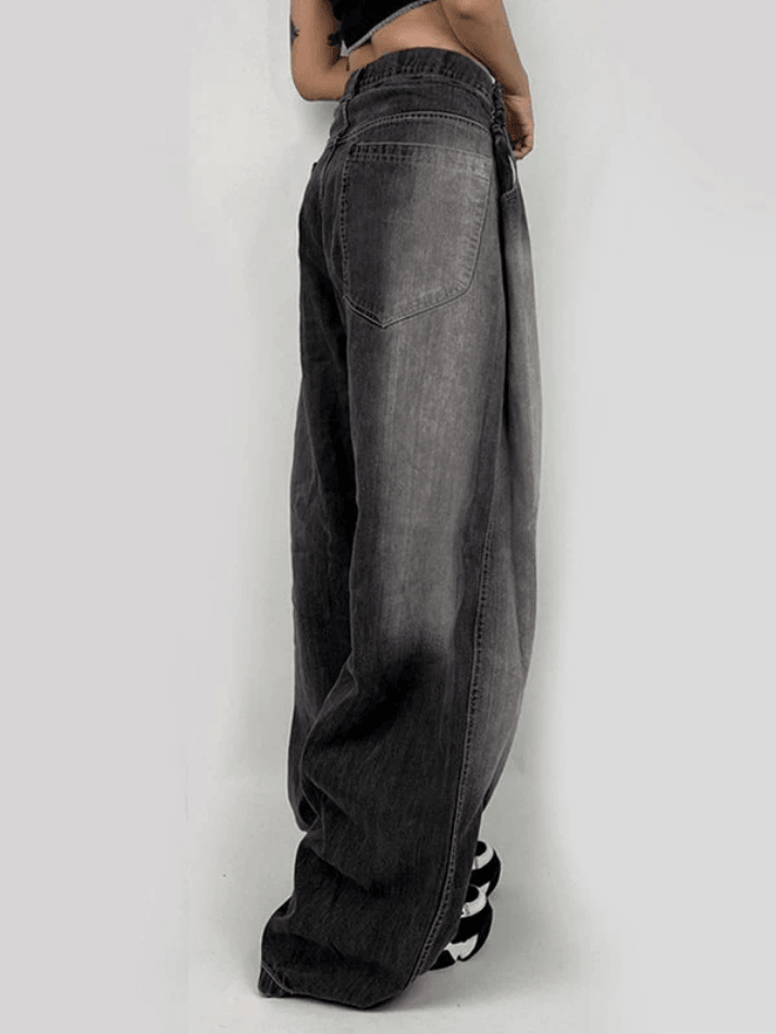 Washed Contrast Waist Pleated Relaxed Leg Boyfriend Jeans NewGew
