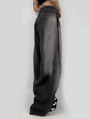 Washed Contrast Waist Pleated Relaxed Leg Boyfriend Jeans NewGew
