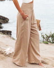 Weston Linen Blend Pocketed Smocked Pants - Camel