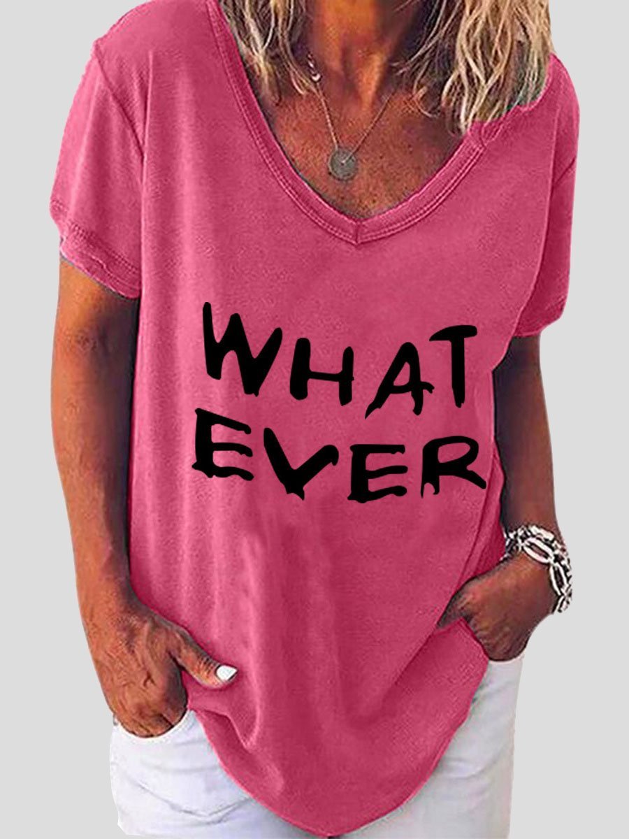 Whatever Letter Print Short Sleeve V-neck T-shirt Ins Street