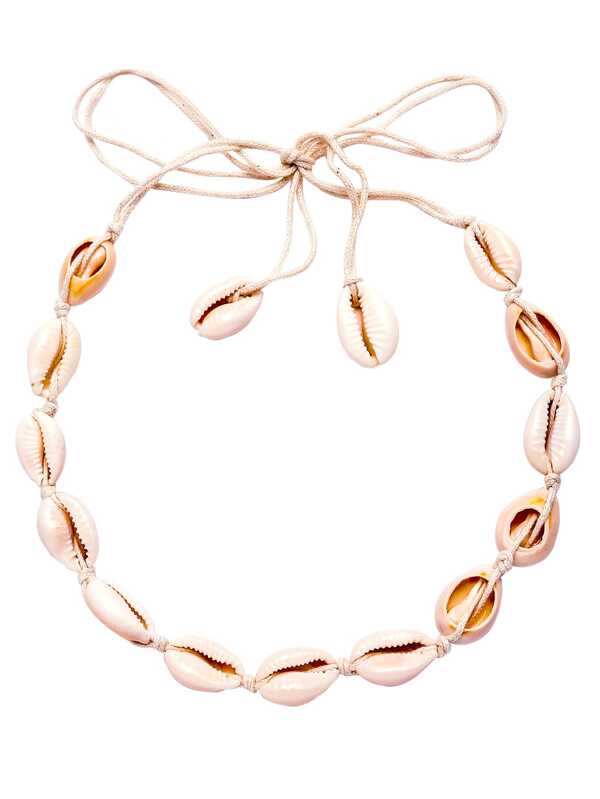 White Cowrie Shell Braided Choker Necklace