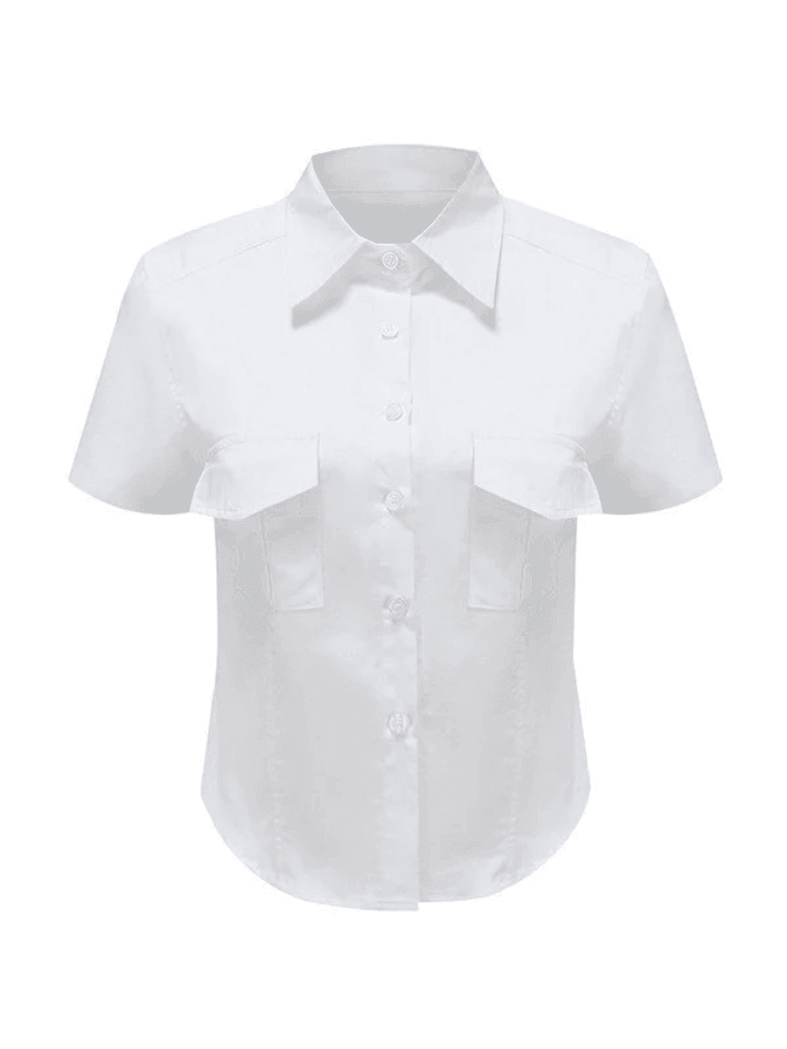 White Cropped Short Sleeve Blouse