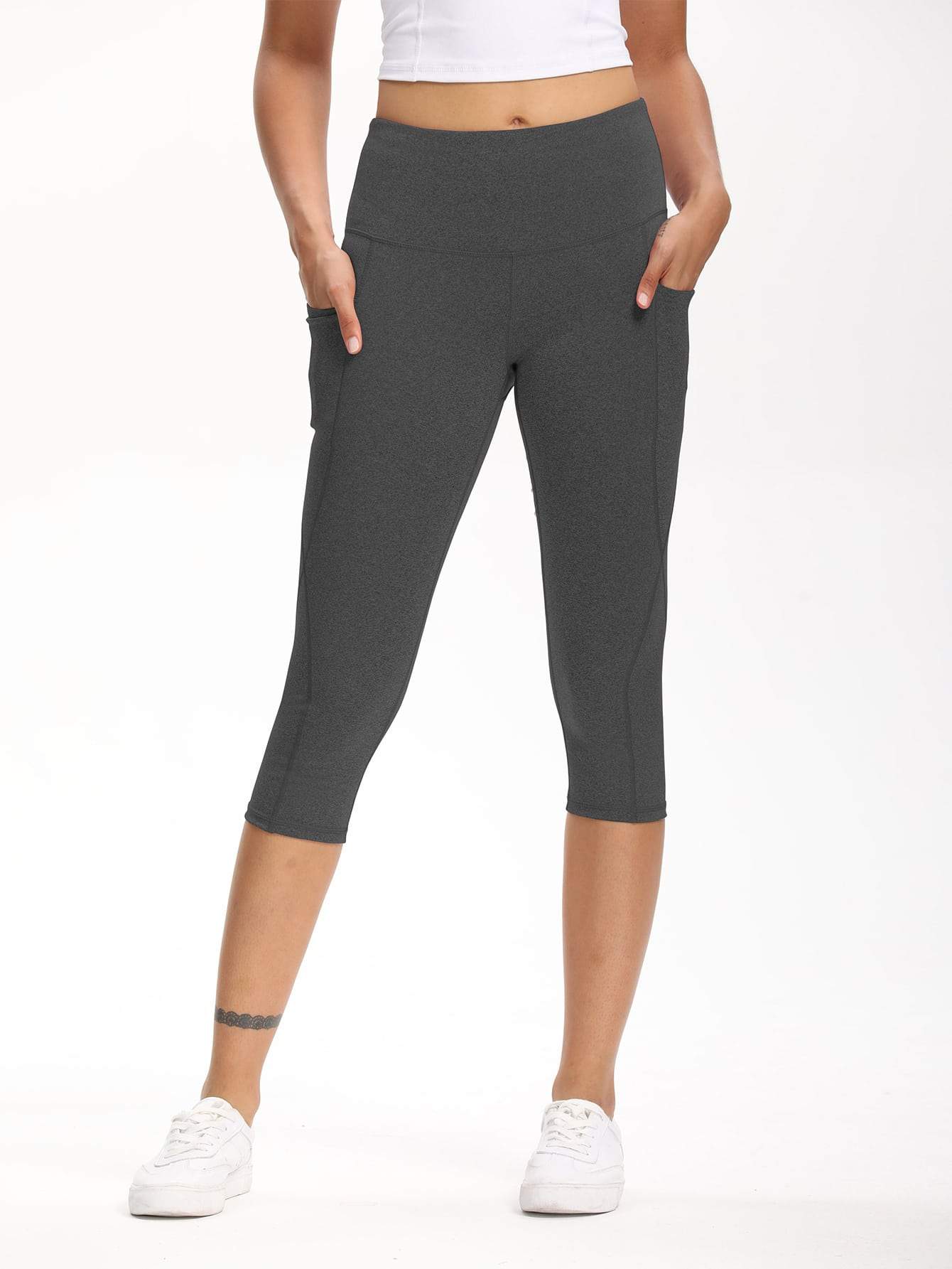 Wide Waistband Pocket Capri Sports Leggings Ins Street