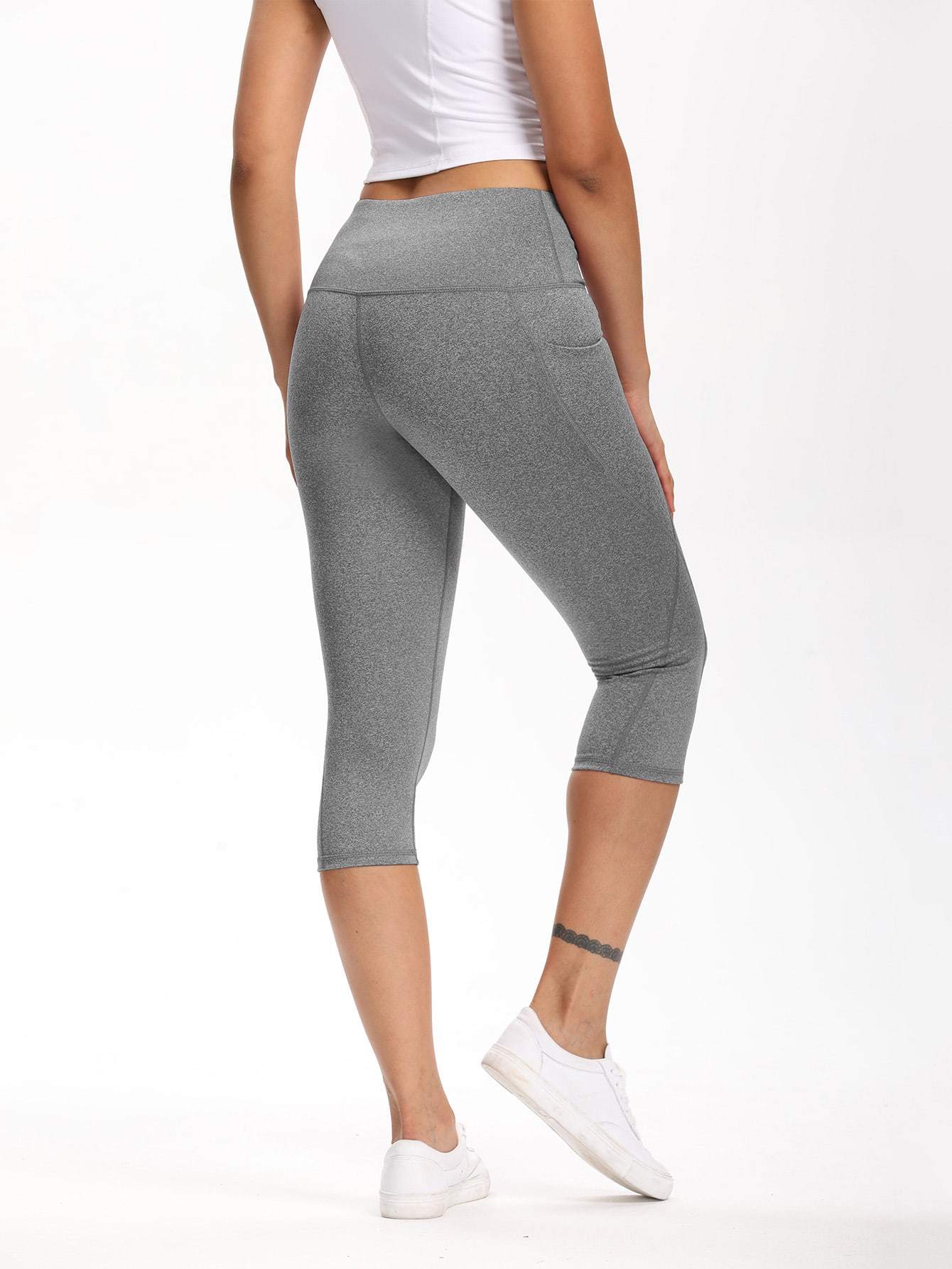 Wide Waistband Pocket Capri Sports Leggings Ins Street