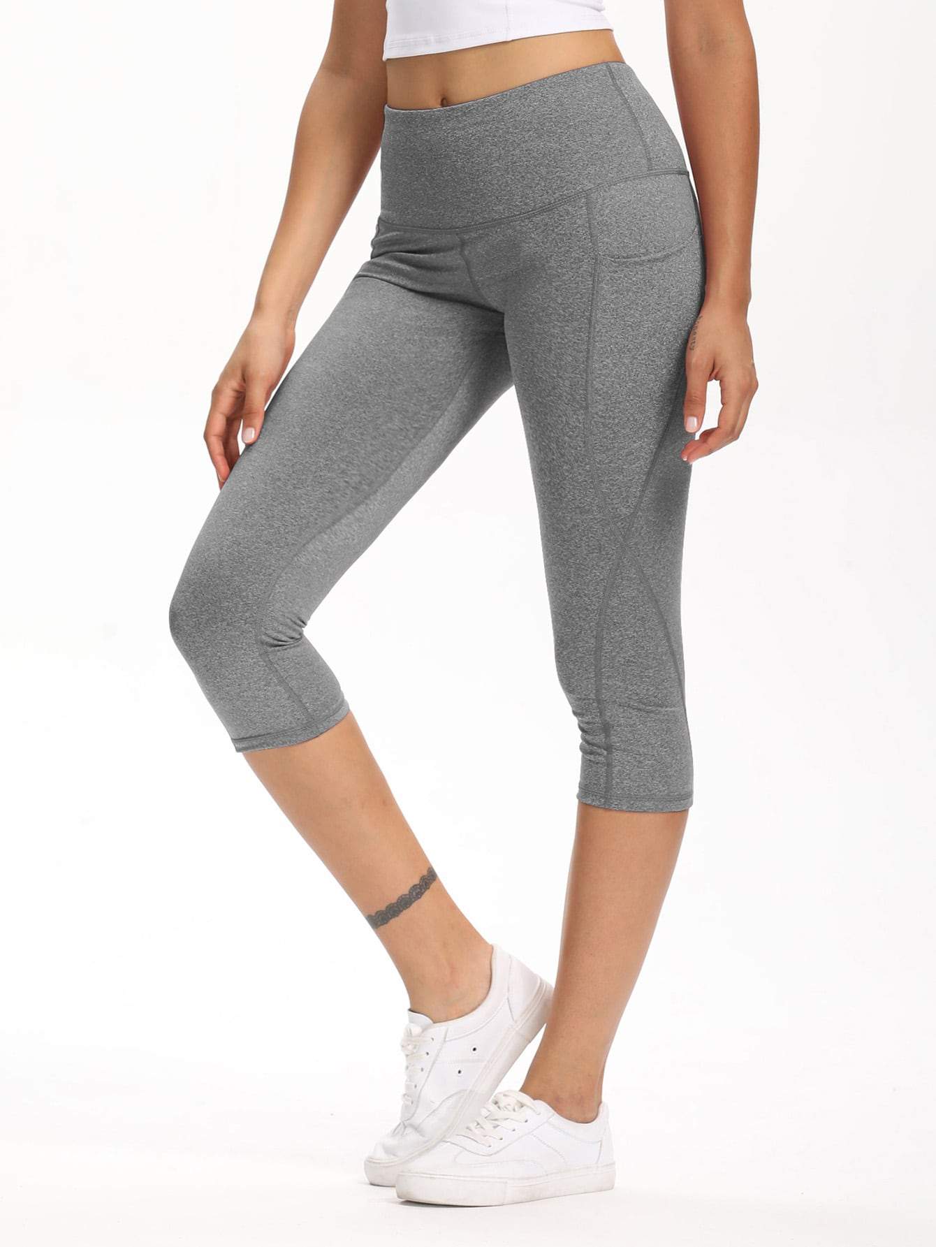 Wide Waistband Pocket Capri Sports Leggings Ins Street