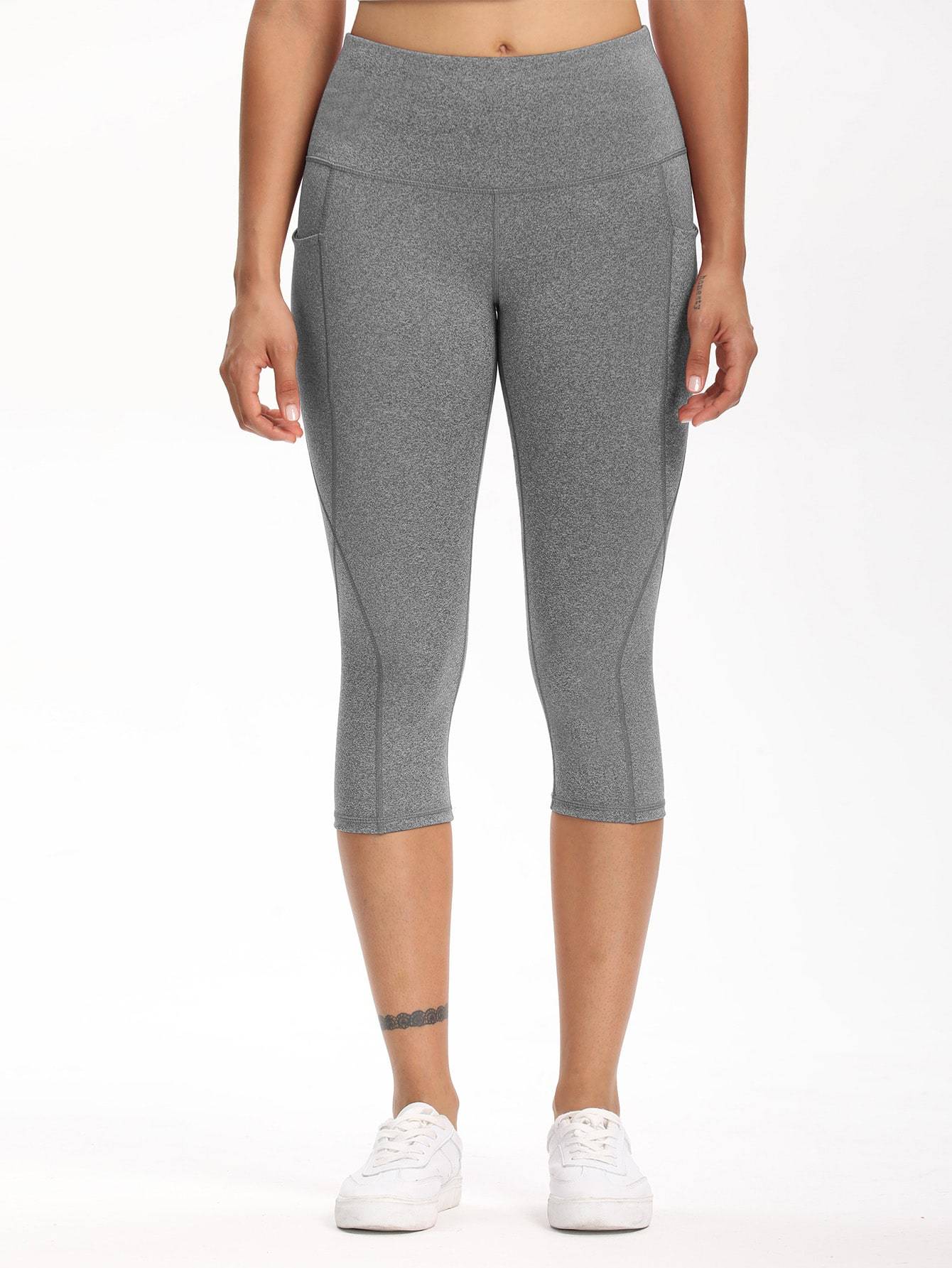 Wide Waistband Pocket Capri Sports Leggings Ins Street