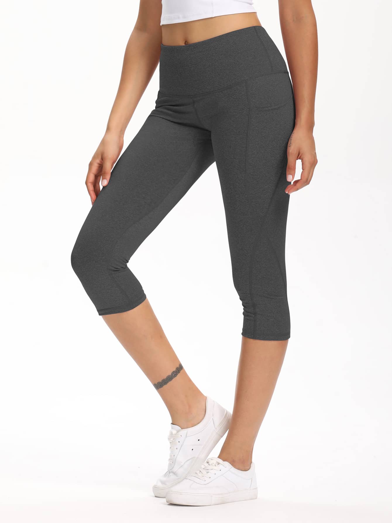 Wide Waistband Pocket Capri Sports Leggings Ins Street