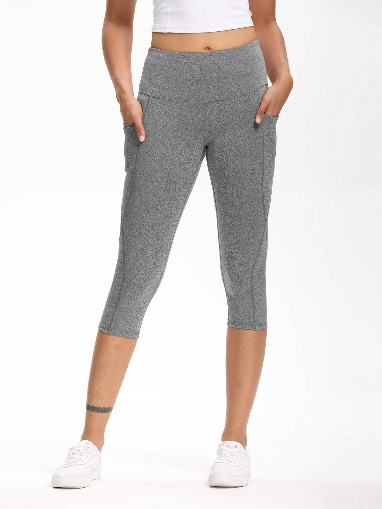 Wide Waistband Pocket Capri Sports Leggings Ins Street