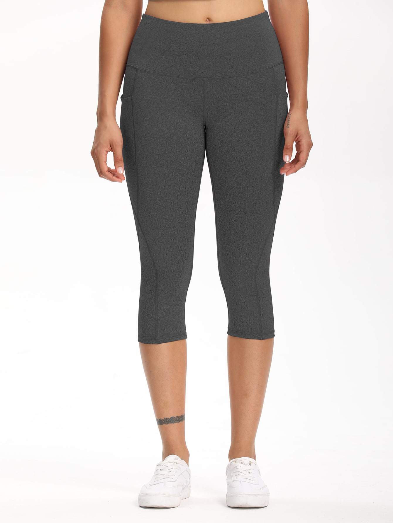 Wide Waistband Pocket Capri Sports Leggings Ins Street