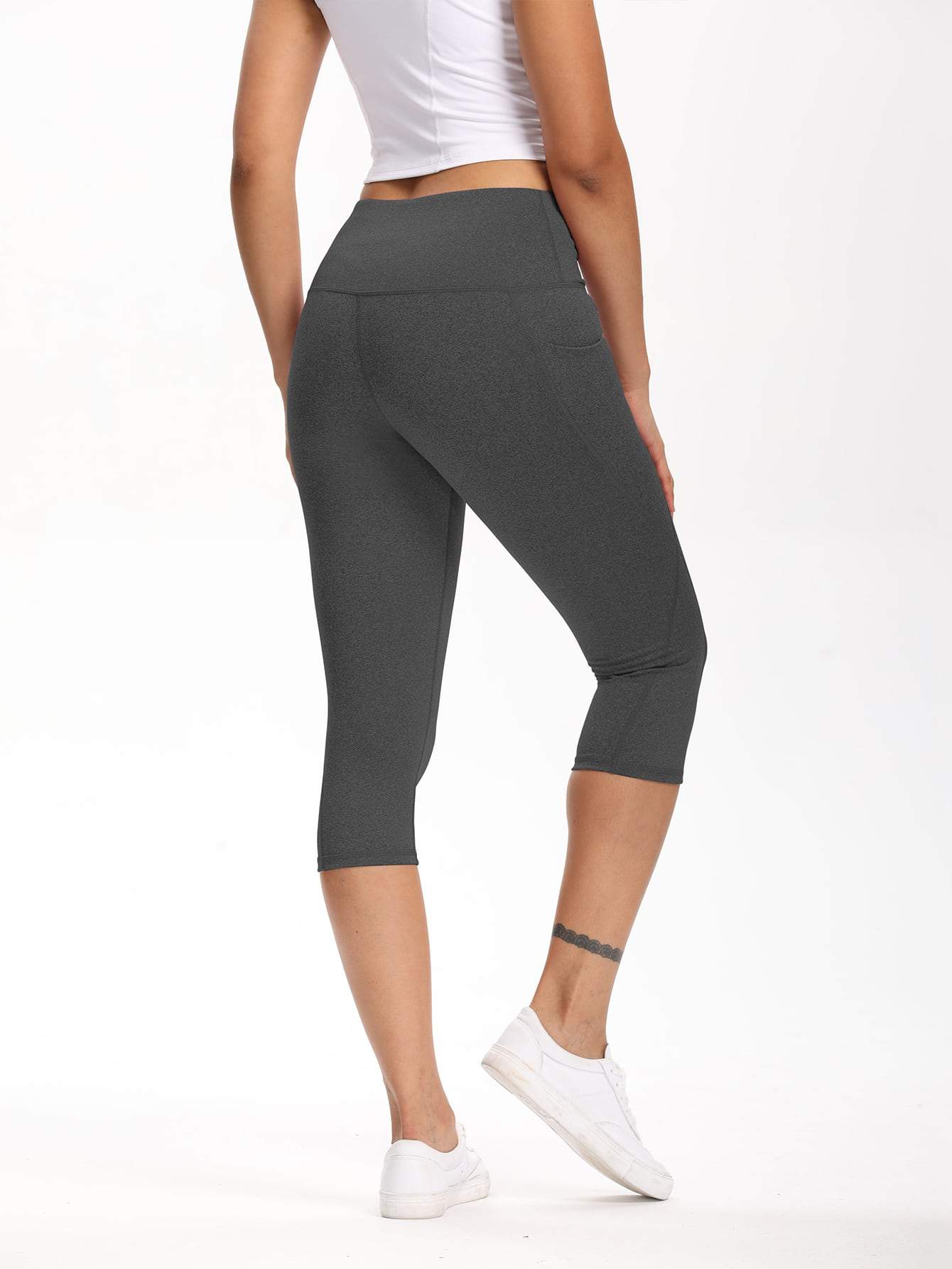 Wide Waistband Pocket Capri Sports Leggings Ins Street