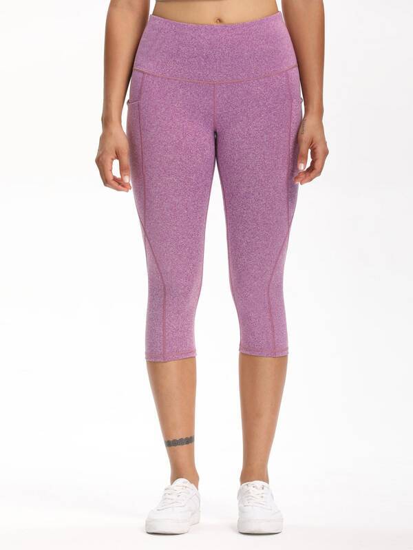 Wide Waistband Pocket Capri Sports Leggings Ins Street