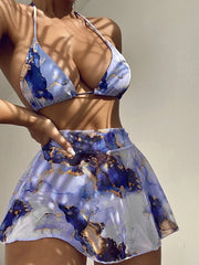 Bikinis Bedruckte dreiteilige Bikini-Bademode