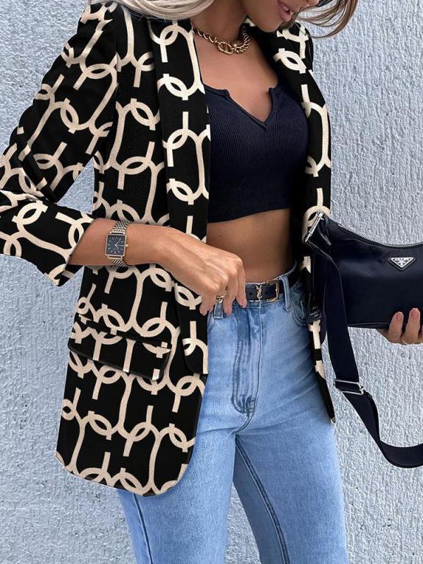 Blazers Fashion Printed Lapel Long Sleeve Blazer Ins Street