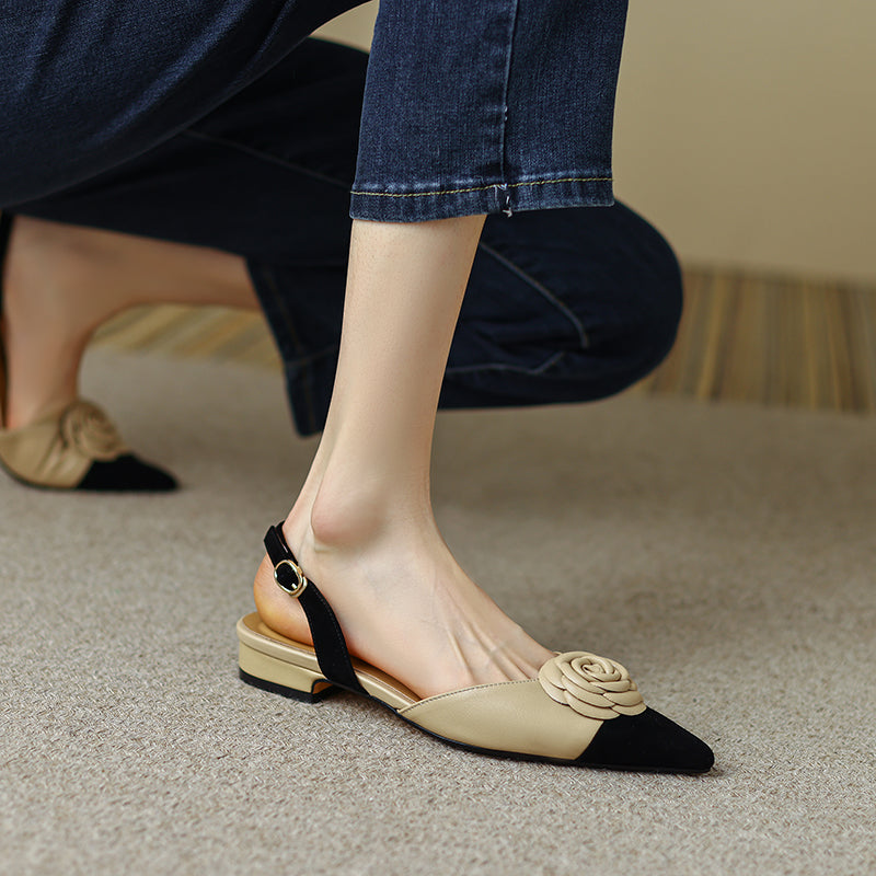 Deja – Handgemachte Slingback-Schuhe mit Blumenmuster und Cap Toe