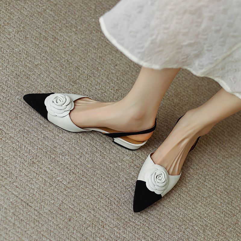 Deja – Handgemachte Slingback-Schuhe mit Blumenmuster und Cap Toe
