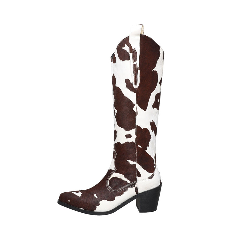 Huda Brown Cow Print Cowgirl Boots Newgew