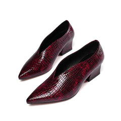 Dua V Cut Snake Print Chunky Heel Pumps