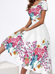 Printed Crew Neck Short Sleeve Dress