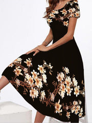 Printed Crew Neck Short Sleeve Dress