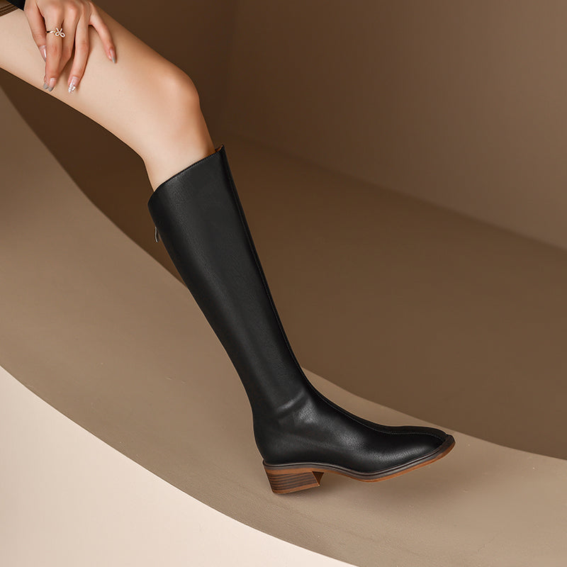 Nancy Black Square Toe Knee High Boots newgew