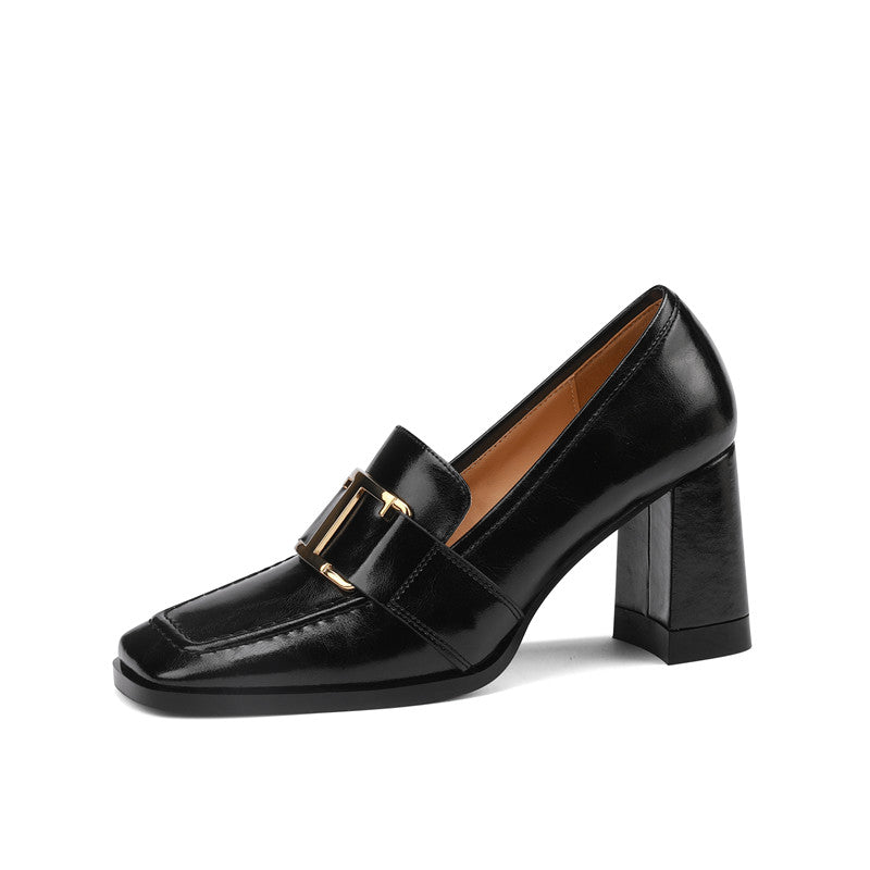 Irie Black Chunky Heel Loafers Newgew