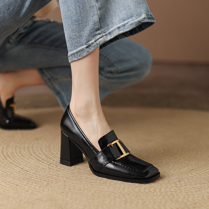 Irie Black Chunky Heel Loafers Newgew