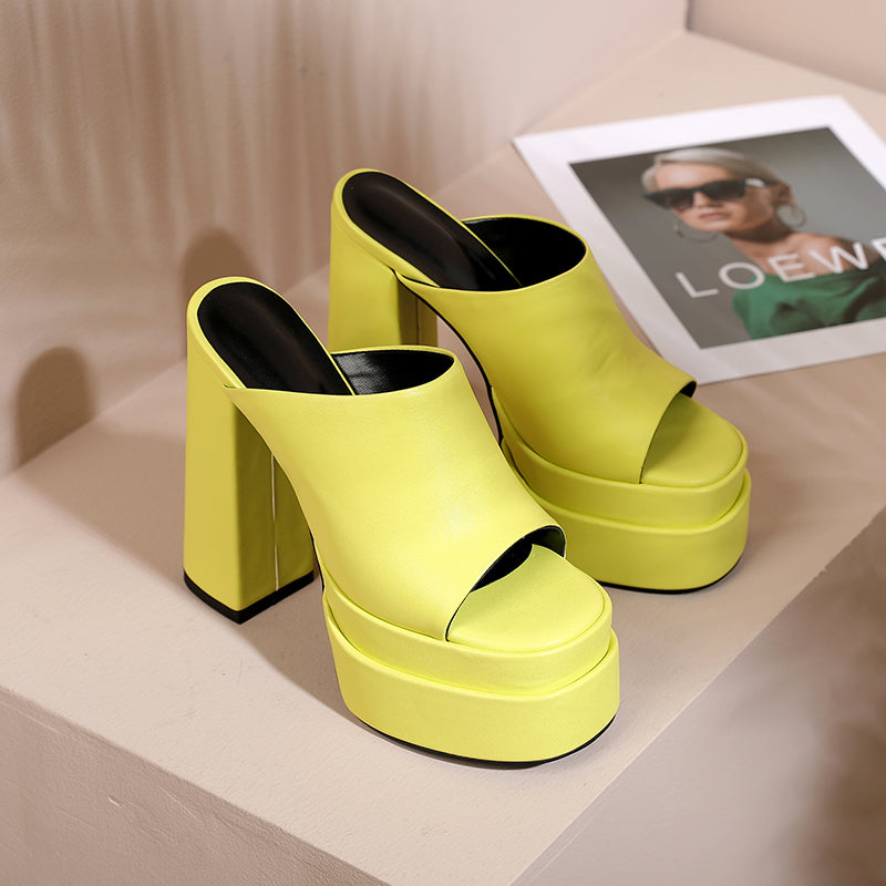 Eliana Platform High Block Heel Mules NEW GEW