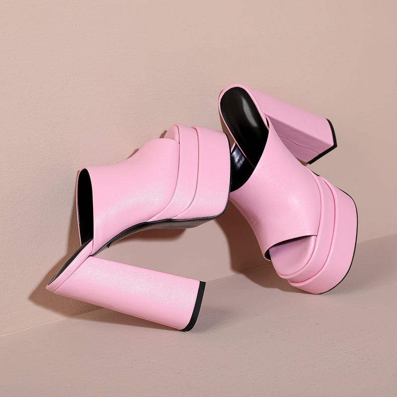 Eliana Platform High Block Heel Mules NEW GEW