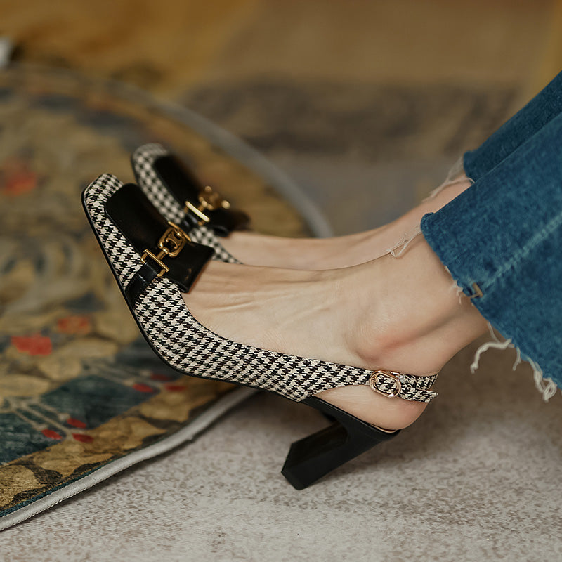 Dara Plaid Slingback Mid Heels NEW GEW